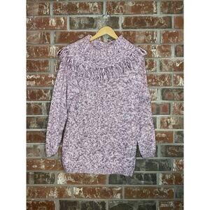 Vintage Beyond Blue Pink Knit Fringe Turtleneck Size Medium Cozy Warm 90s